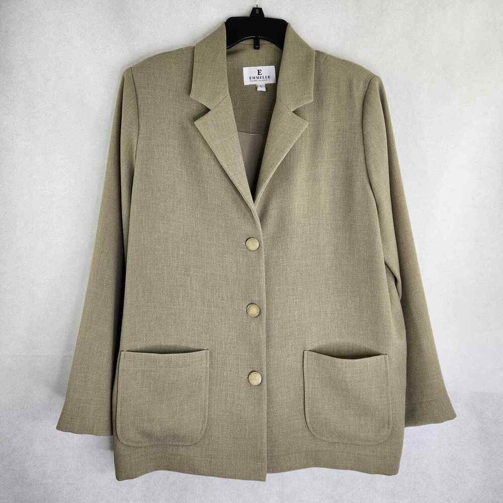 Emmelle Green Greenish Tan Button Front Jacket Blazer Size L Rayon
